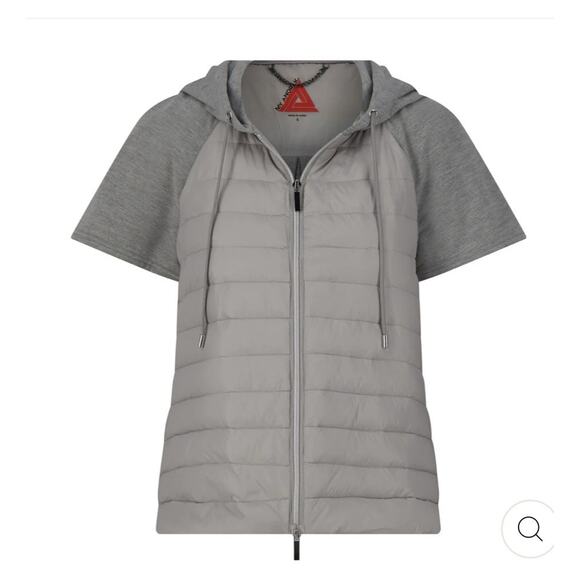 Anorak Gray Mixed Media Quilted Short Sleeve Down Hoodie Jacket -Lightweight SM - Picture 2 of 8